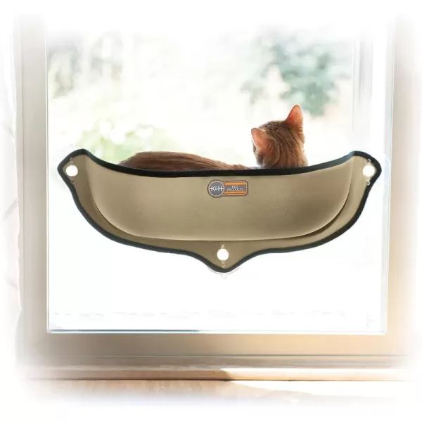 imageKampampH Pet Products EZ Mount Window Mounted Cat Bed Cat Window Hammock Sturdy Cat Window Perch Cat Window Bed Cat Furniture  Gray Kitty Face Window BedTan