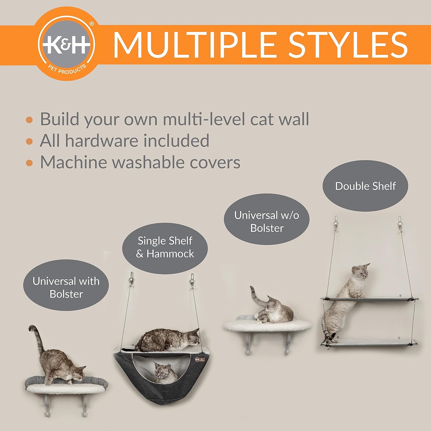 imageKampampH Pet Products Universal Wall Mount Cat Shelf Perch for Indoor Cats Floating Cat Bed Hammock for Kittens or Adults Play or Sleep  Perch No Bolster Natural 24 X 14 InchesNo Bolster