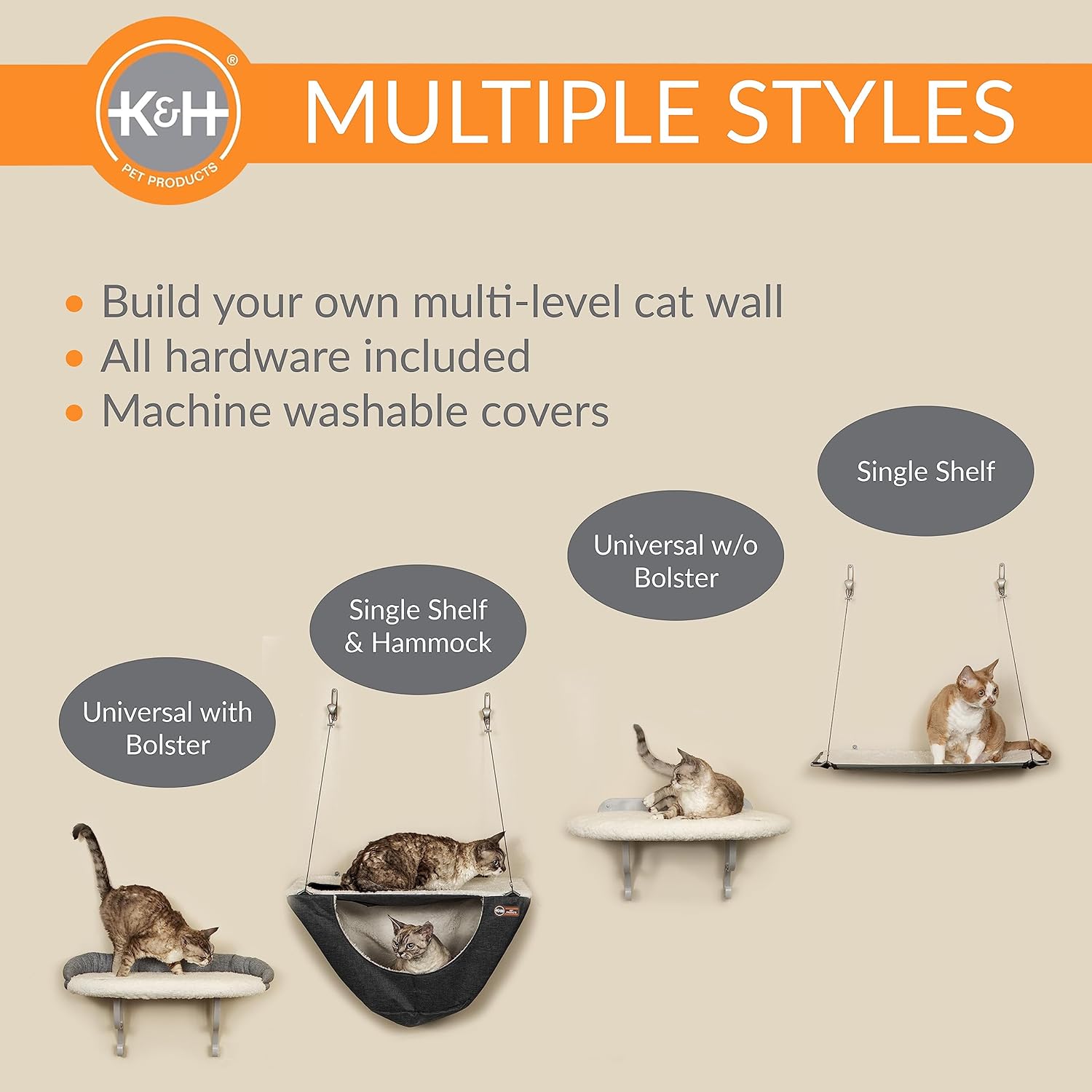 imageKampampH Pet Products Universal Wall Mount Cat Shelf Perch for Indoor Cats Floating Cat Bed Hammock for Kittens or Adults Play or Sleep  Perch No Bolster Natural 24 X 14 InchesWith Bolster