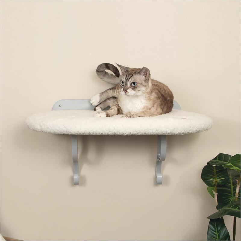 imageKampampH Pet Products Universal Wall Mount Cat Shelf Perch for Indoor Cats Floating Cat Bed Hammock for Kittens or Adults Play or Sleep  Perch No Bolster Natural 24 X 14 InchesNo Bolster