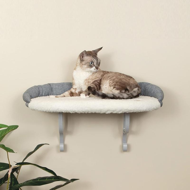 imageKampampH Pet Products Universal Wall Mount Cat Shelf Perch for Indoor Cats Floating Cat Bed Hammock for Kittens or Adults Play or Sleep  Perch No Bolster Natural 24 X 14 InchesWith Bolster