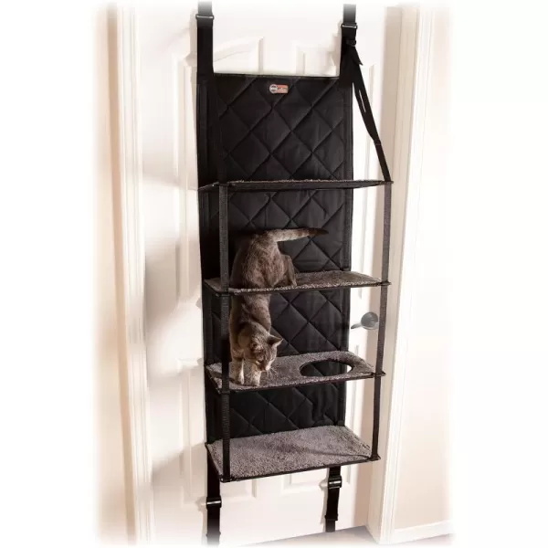 imageKampampH PET PRODUCTS Hangin Cat Tree  Door Mounted Climber Cat Wall Perch Furniture Cat Hammock for Indoor Hanging  Elevated Bed  4 Story Gray 12 X 22 X 65 Inches