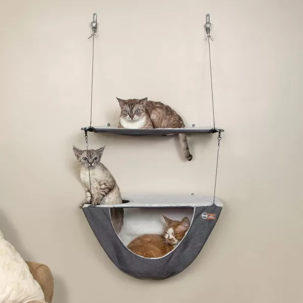 imageKampampH Pet Products Wall Mount Cat Shelf Plus Cat Hammock for Large Cats Kitten ampamp Adulate Wall Cat Tree Furniture Activity Center Playground for Indoor Cats  Single Shelf GrayNatural 23 X 12 InchesDouble Shelf