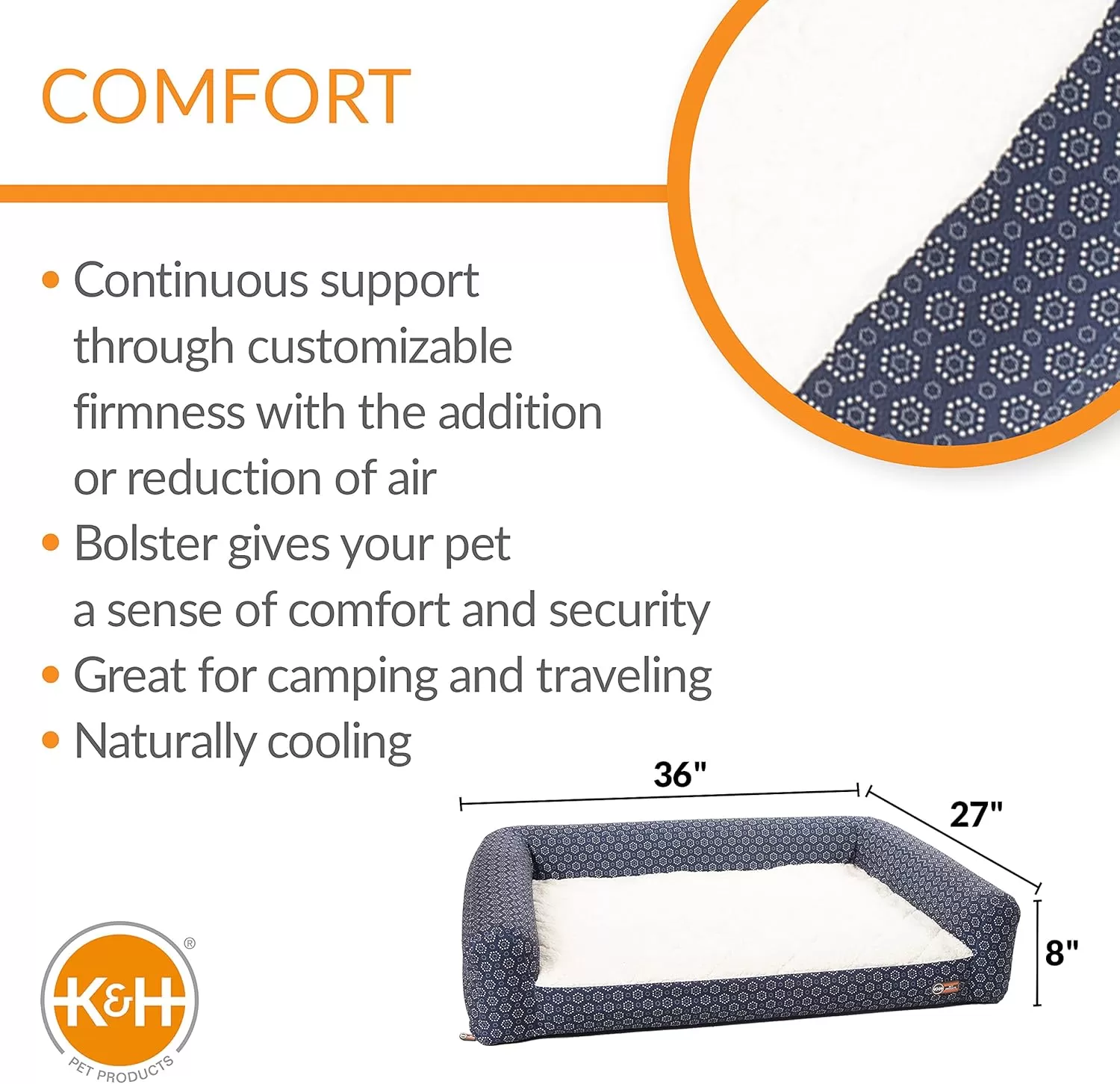 imageKampampH Pet Products Air Sofa Inflatable Dog Bed Lightweight Air Mattress Pet Bed IndoorOutdoor Bed for Seniors Camping Travel and More GrayGeo Flower Small 18 X 24 InchesNavyGeo Flower