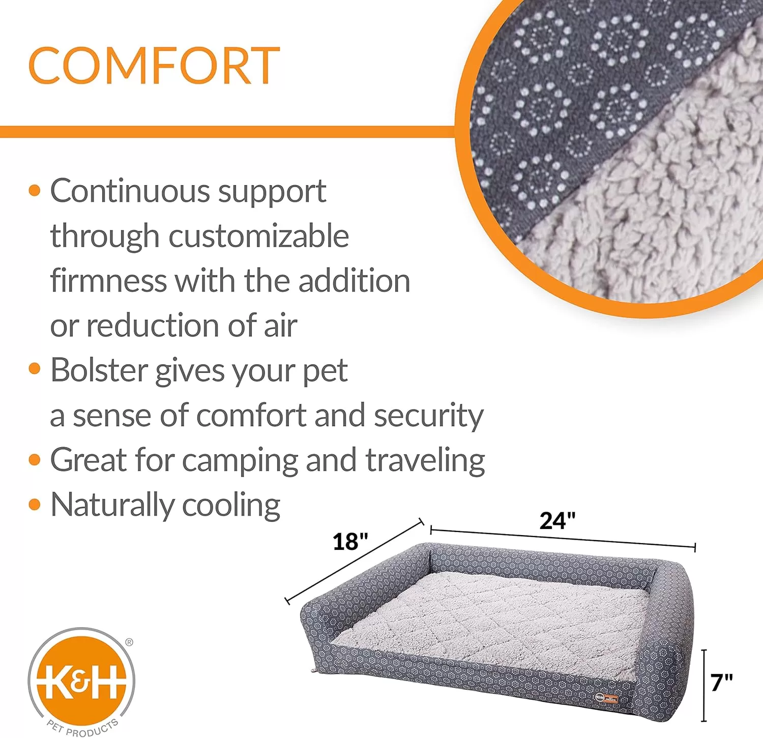 imageKampampH Pet Products Air Sofa Inflatable Dog Bed Lightweight Air Mattress Pet Bed IndoorOutdoor Bed for Seniors Camping Travel and More GrayGeo Flower Small 18 X 24 InchesGrayGeo Flower