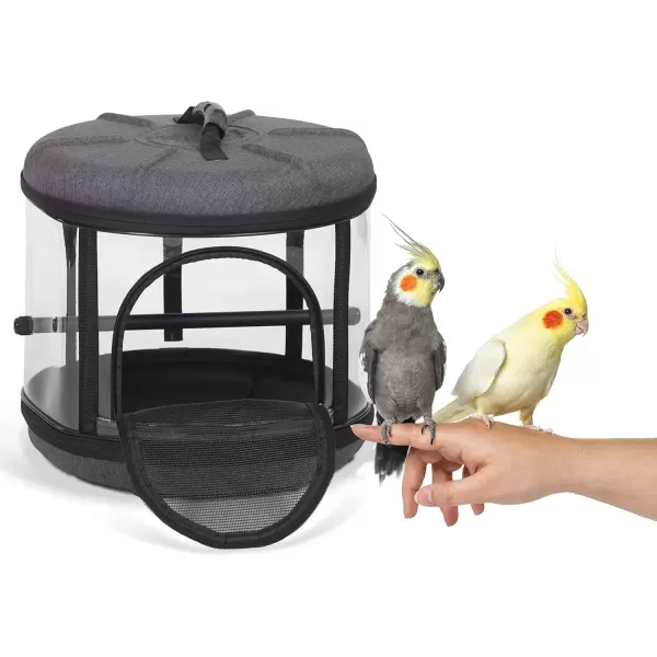 imageKampampH Pet Products Mod Bird Carrier Travel Cage with Stand 360 View Transparent Breathable Pet Bird Travel Carrier with Removable Bird Perch  GrayClear 17 X 17 X 155 Inches