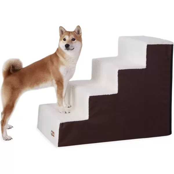 imageKampampH Pet Products Portable Lightweight Dog Stairs  Dog Steps for High Beds ChocolateFleece 4 Step