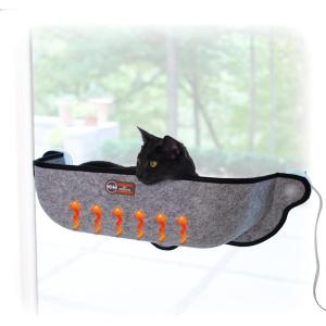 imageKampampH Pet Products EZ Mount ThermoKitty Sill Heated Window Cat Bed Heated Cat Hammock for Large Cats ExtraDeep Cat Perch Gray 27quot X 10quot X 11quot