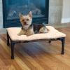 imageKampampH Pet Products Original Elevated Pet Cot Tan with Microfleece PadChocolateBlack Mesh