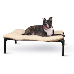 imageKampampH Pet Products Original Elevated Pet Cot Tan with Microfleece PadGrayBlack Mesh
