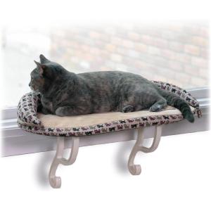 imageKampampH Pet Products Deluxe Kitty Sill w Bolster Cat Window Bed Cat Window Perch for Large Cats Cat Window Hammock Cat Window Seat Window Cat Bed Cat Perch Cat Hammock Tan Leopard PrintTanKitty Print