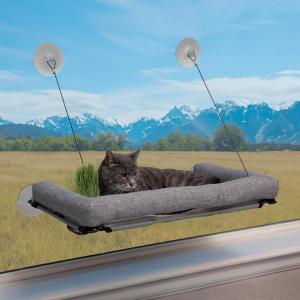imageKampampH Pet Products EZ Mount Cat Window Perch Deluxe Bolstered Kitty Sill with Cat Grass Grow Station  Hammock Window Bed for Indoor Pets Home Grown Grass Cat Toys for Bored Indoor Adult Cats