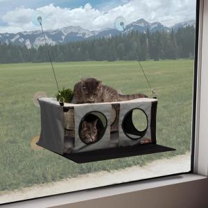 imageKampampH Pet Products EZ Mount Cat Window Perch Penthouse Kitty Sill with Cat Grass Grow Station  2 Level Hammock Window Bed for Indoor Pets Home Grown Grass Cat Toys for Bored Indoor Adult Cats