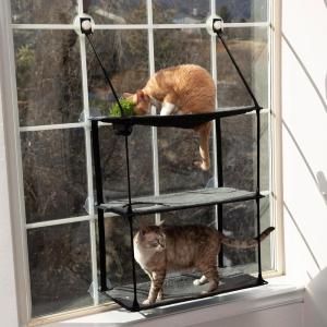 imageKampampH Pet Products EZ Mount Cat Window Perch 3 Level Kitty Sill with Cat Grass Grow Station Triple Stack  Tower Hammock Window Bed for Indoor Home Grown Grass Cat Toys for Bored Indoor Adult Cats