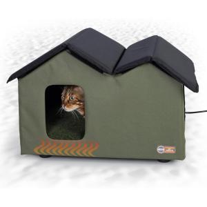 imageKampampH Pet Products Heated Elevated Outdoor Cat House for Outside Cats  ExtraWide  Large Outdoor Cat Shelter Insulated Water Resistant 2 Vinyl Doors ToolFree Assembly Feral Shelter for Outside