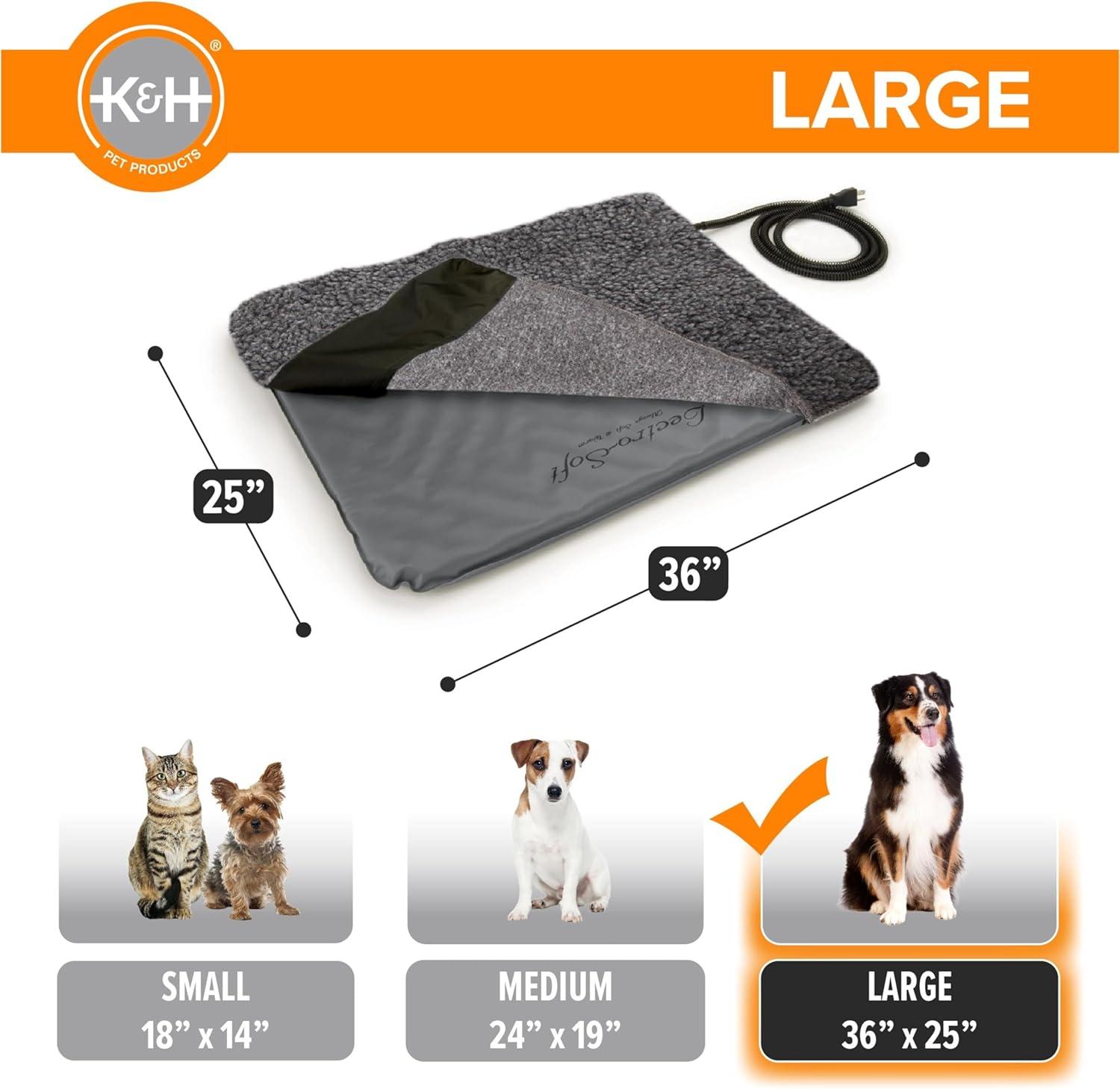 imageKampampH Pet Products LectroSoft Orthopedic Outdoor Heated Dog and Cat Bed for Medium Dogs or Big Cats SoftFlexible Safety Listed Warming Pad Waterproof Washable Cover  Medium 24 X 19in Gray 40WLarge 25 X 36 Inches