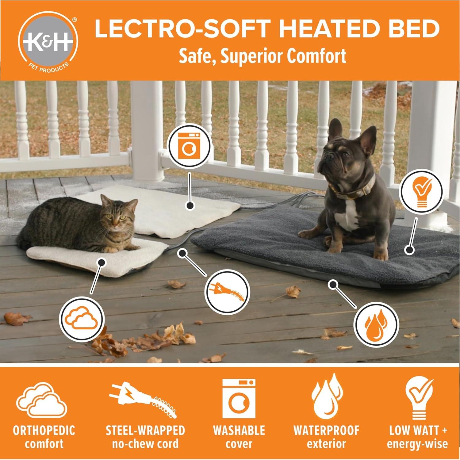 imageKampampH Pet Products LectroSoft Orthopedic Outdoor Heated Dog and Cat Bed for Medium Dogs or Big Cats SoftFlexible Safety Listed Warming Pad Waterproof Washable Cover  Medium 24 X 19in Gray 40WSmall 18 X 14 Inches