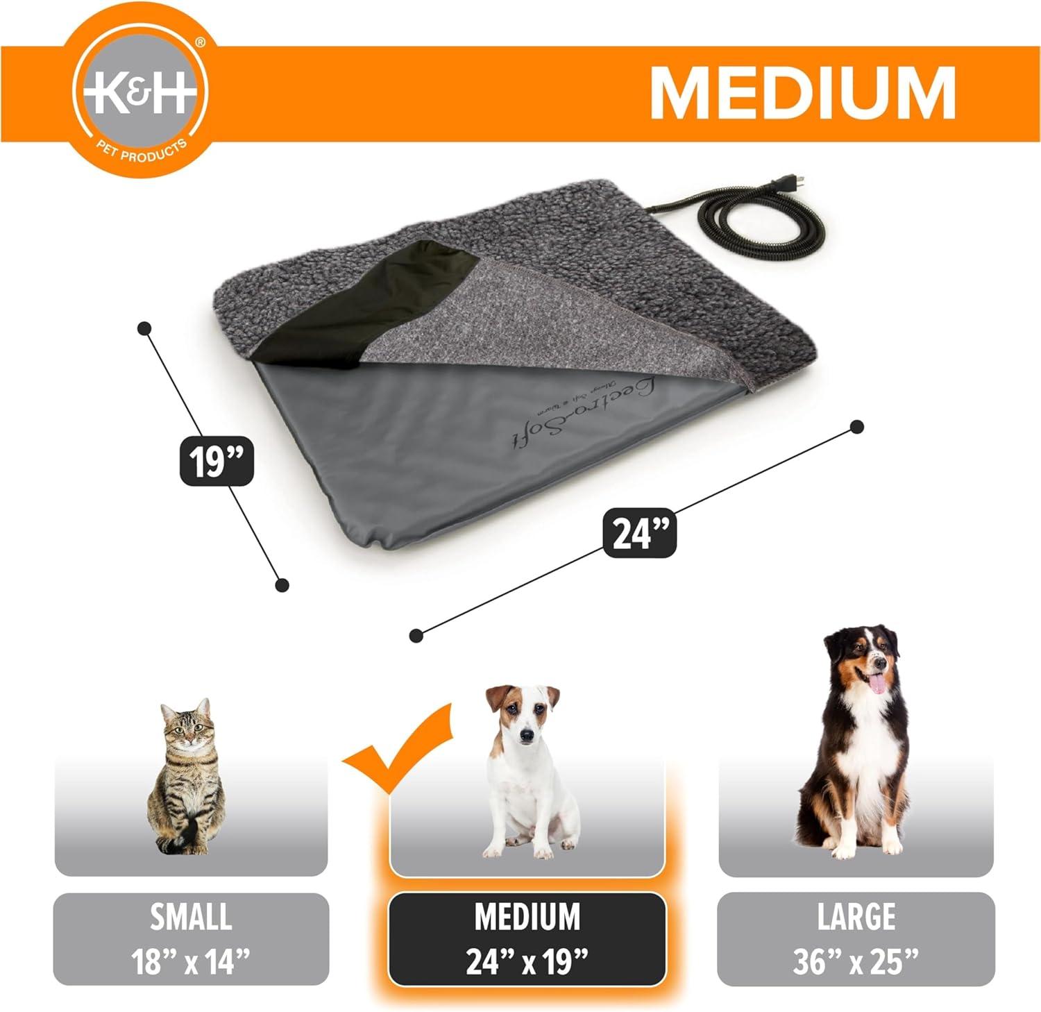 imageKampampH Pet Products LectroSoft Orthopedic Outdoor Heated Dog and Cat Bed for Medium Dogs or Big Cats SoftFlexible Safety Listed Warming Pad Waterproof Washable Cover  Medium 24 X 19in Gray 40WMedium 19 X 24 Inches