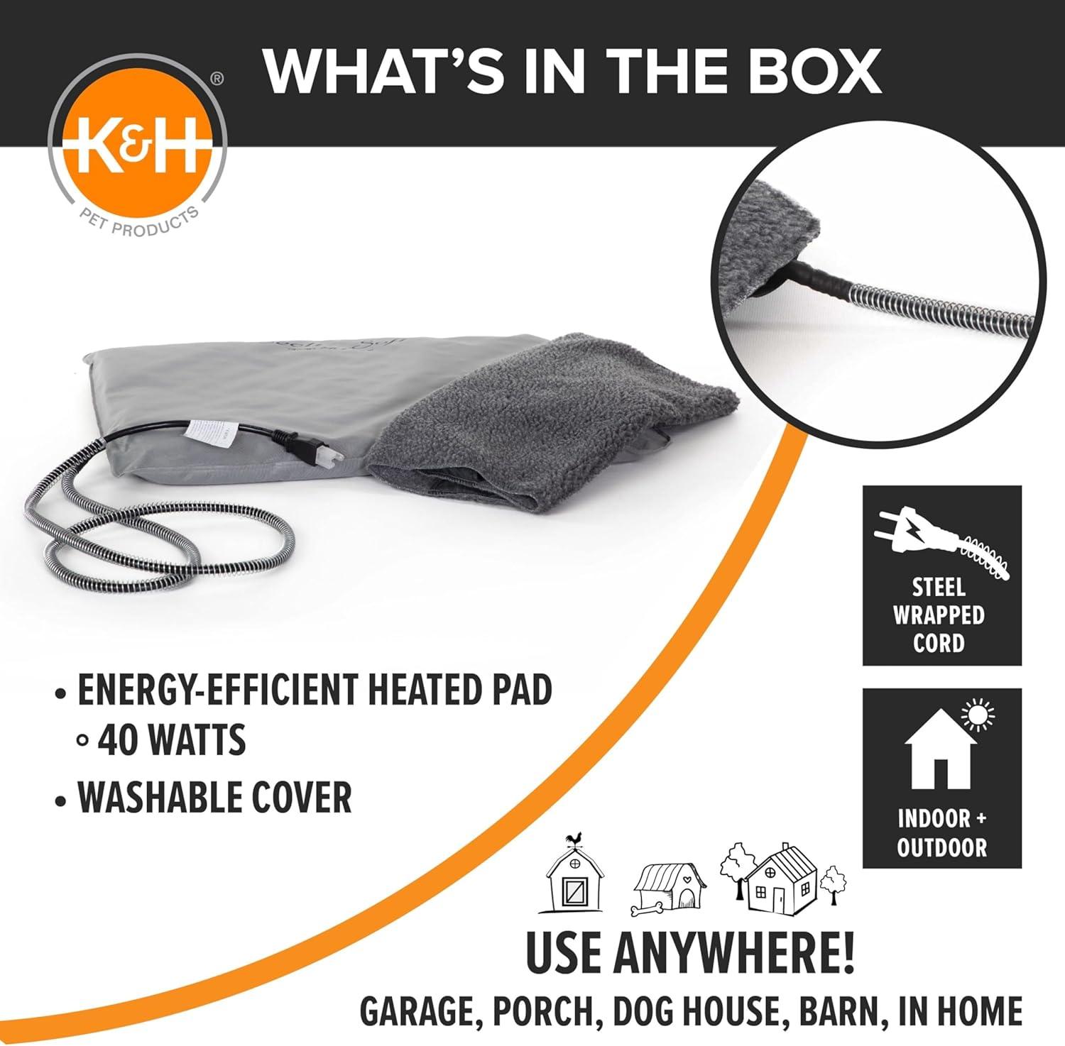 imageKampampH Pet Products LectroSoft Orthopedic Outdoor Heated Dog and Cat Bed for Medium Dogs or Big Cats SoftFlexible Safety Listed Warming Pad Waterproof Washable Cover  Medium 24 X 19in Gray 40WMedium 19 X 24 Inches
