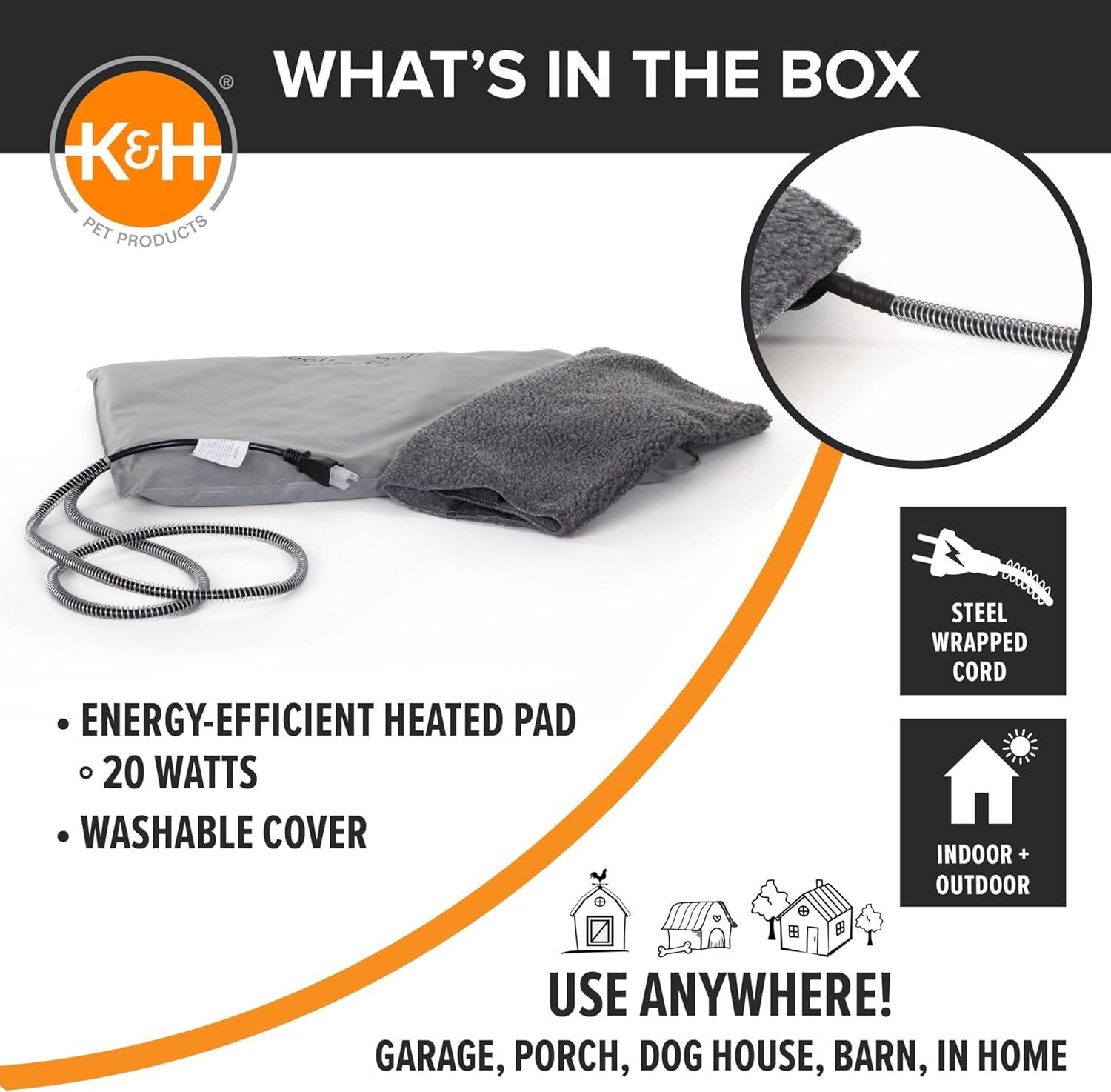 imageKampampH Pet Products LectroSoft Orthopedic Outdoor Heated Dog and Cat Bed for Medium Dogs or Big Cats SoftFlexible Safety Listed Warming Pad Waterproof Washable Cover  Medium 24 X 19in Gray 40WSmall 18 X 14 Inches