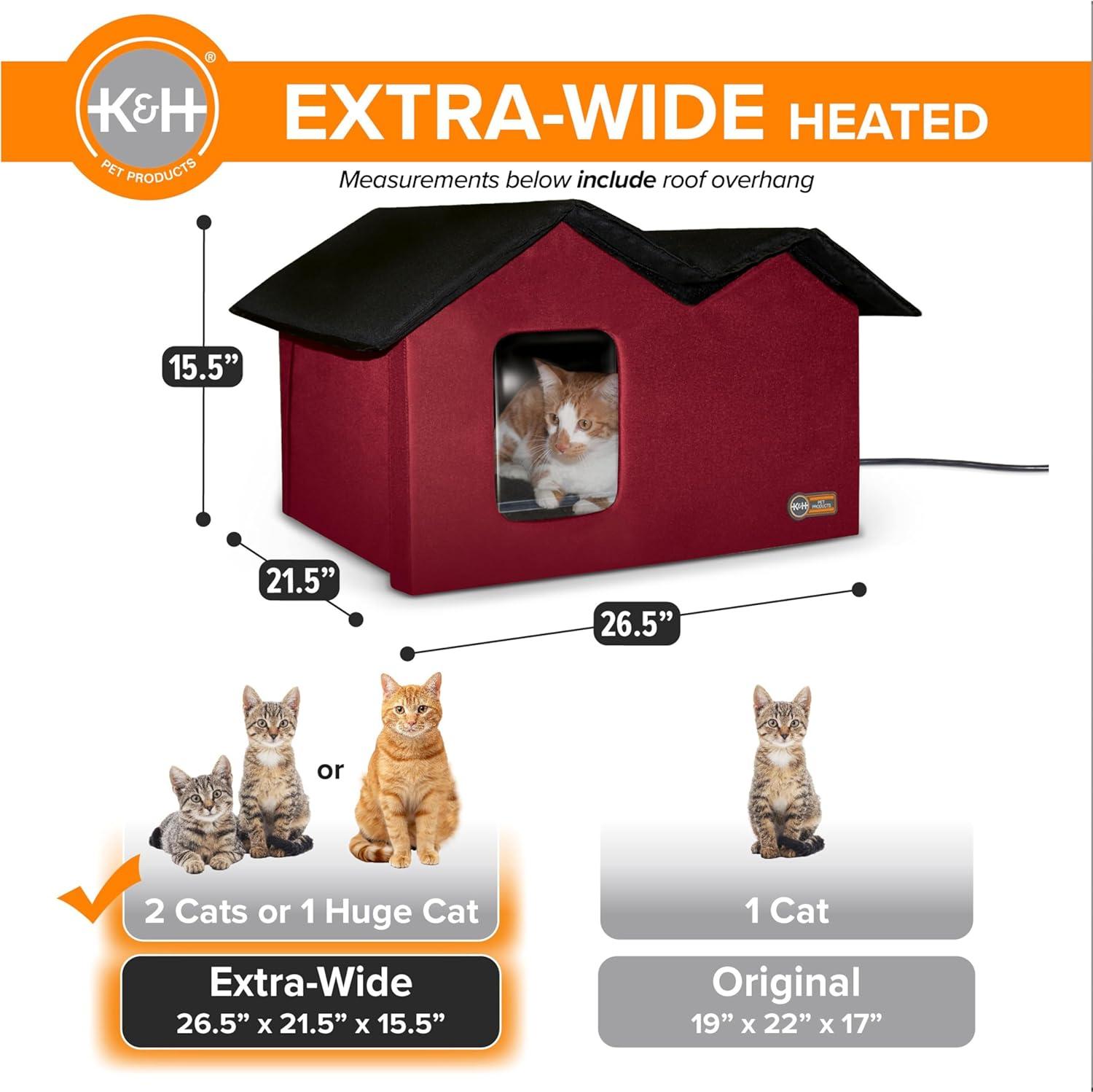 imageKampampH Pet Products ExtraWide Heated Outdoor Cat House for Outside Pets in Winter Weatherproof Outdoor House for Ferals Insulated Shelter 2 Doors Waterproof Heated Cat Bed Safety Listed  RedRedBlack