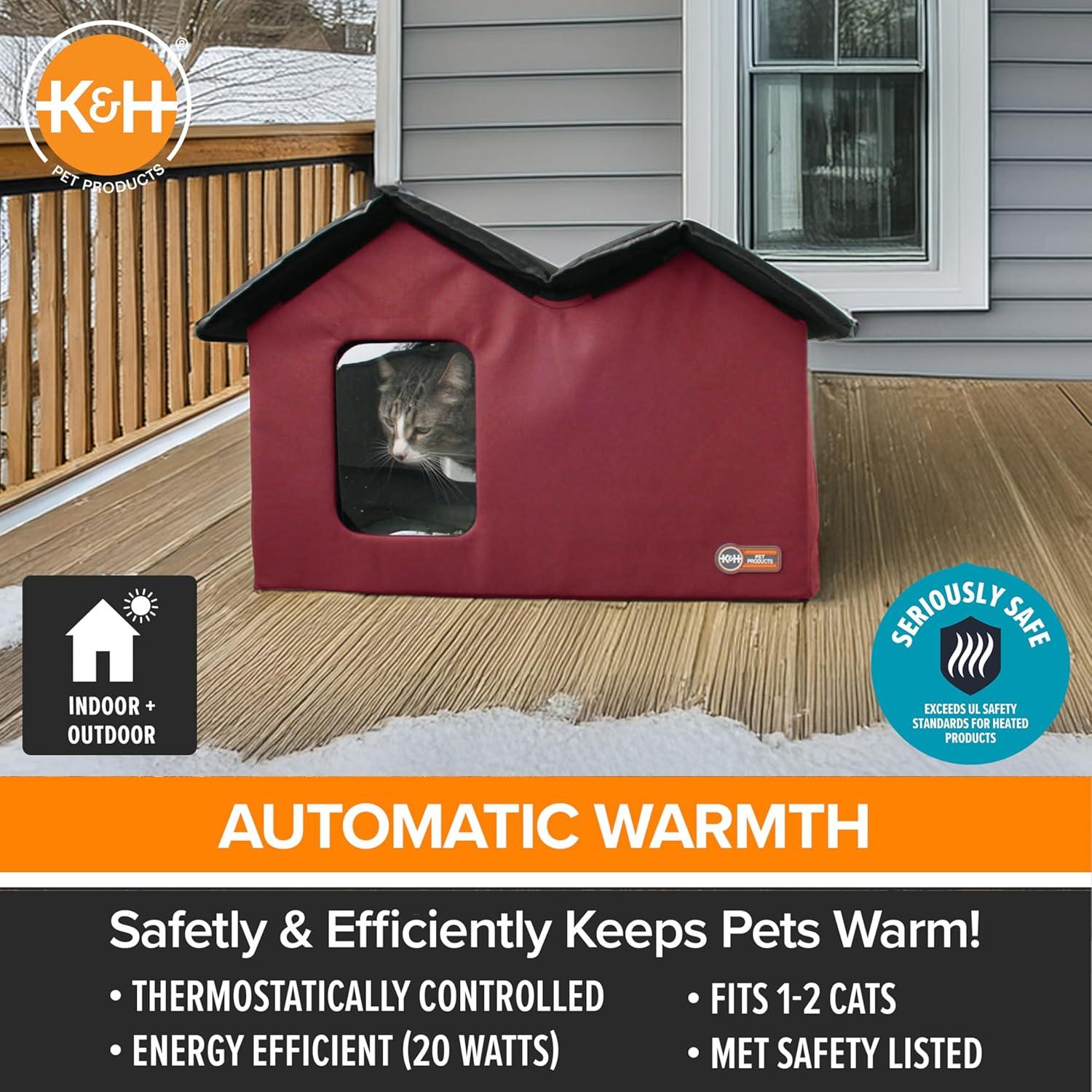 imageKampampH Pet Products ExtraWide Heated Outdoor Cat House for Outside Pets in Winter Weatherproof Outdoor House for Ferals Insulated Shelter 2 Doors Waterproof Heated Cat Bed Safety Listed  RedRedBlack