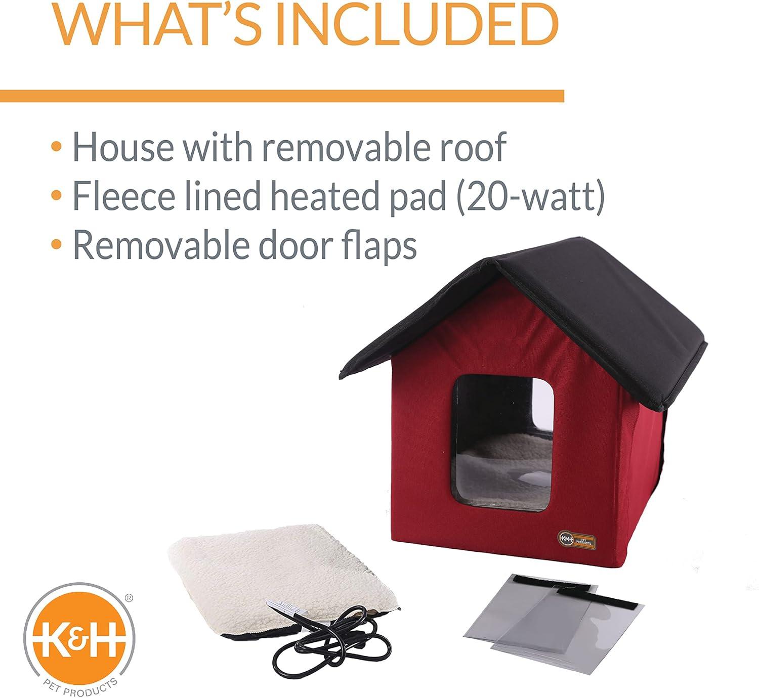 imageKampampH Pet Products Heated Outdoor Cat House for Outside Pets in Winter Weatherproof Outdoor House for Ferals Insulated Kitty Shelter 2 Doors Waterproof Heated Cat Bed Safety Listed  OliveBlackRedBlack