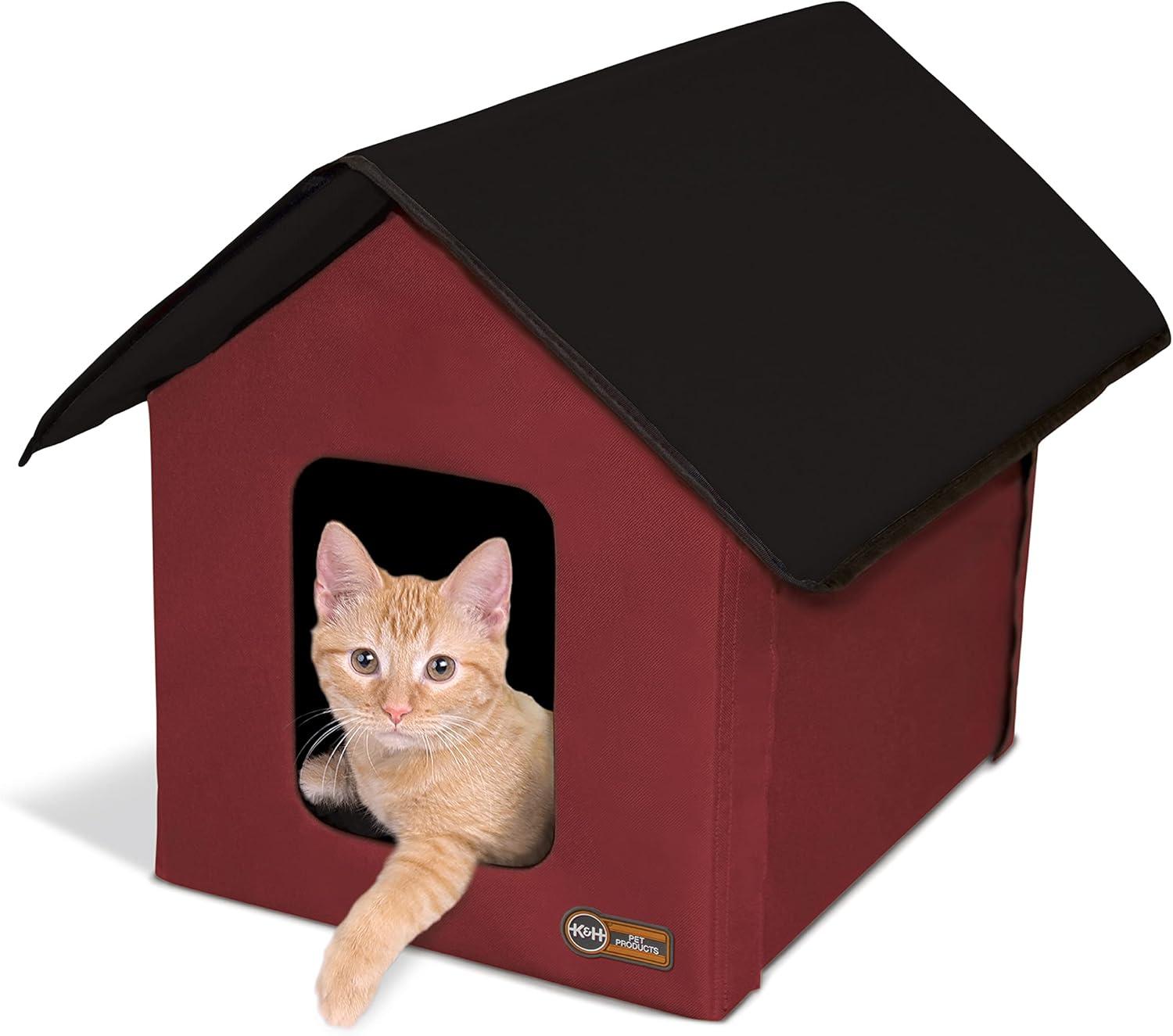 imageKampampH Pet Products Heated Outdoor Cat House for Outside Pets in Winter Weatherproof Outdoor House for Ferals Insulated Kitty Shelter 2 Doors Waterproof Heated Cat Bed Safety Listed  OliveBlackRedBlack