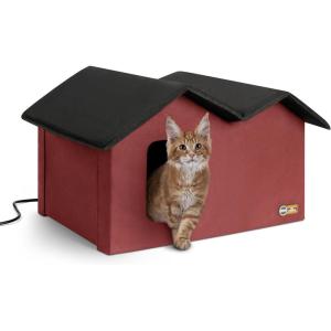 imageKampampH Pet Products ExtraWide Heated Outdoor Cat House for Outside Pets in Winter Weatherproof Outdoor House for Ferals Insulated Shelter 2 Doors Waterproof Heated Cat Bed Safety Listed  RedRedBlack