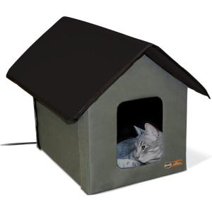imageKampampH Pet Products Heated Outdoor Cat House for Outside Pets in Winter Weatherproof Outdoor House for Ferals Insulated Kitty Shelter 2 Doors Waterproof Heated Cat Bed Safety Listed  OliveBlackOliveBlack