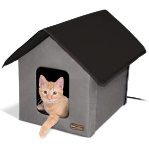 imageKampampH Pet Products Heated Outdoor Cat House for Outside Pets in Winter Weatherproof Outdoor House for Ferals Insulated Kitty Shelter 2 Doors Waterproof Heated Cat Bed Safety Listed  OliveBlackGrayBlack