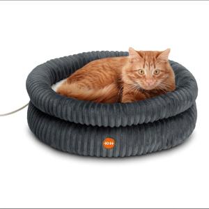 image:imageKampH Heated Cat Bed Indoor Thermo Pet Cuddler with Removable Waterproof Cat Heating Pad Calming Warm Small Dog Donut Bed with Dual Bolsters Machine Washable Non Slip Base MET Listed  Gray 22
