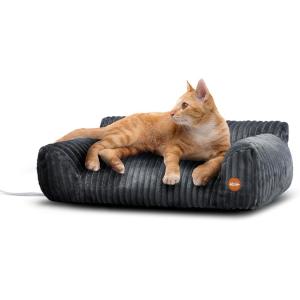 image:imageKampH Heated Cat and Dog Bed Indoor Thermo Pet Sofa with Removable Waterproof Cat Heating Pad Indoor Warming Orthopedic Dog Couch Bed Machine Washable Non Slip Base MET Listed  Gray 26 x 18