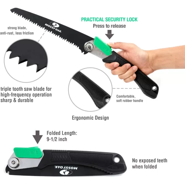 MOSSY OAK Folding Saw  7 Inch Pruning Hand Saw with Pouch D6A  M2 Bimetal Saw Blade Hunting Saw Foldable for Deer Tree Wood and Limb Cutting712 inches