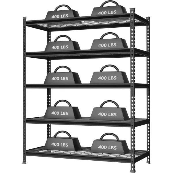 WORKPRO 5Tier Metal Shelving Unit 48W x 24D x 72H Heavy Duty Adjustable Storage Rack 4000 lbs Load Capacity Total for Garage Basement Warehouse Workshop2