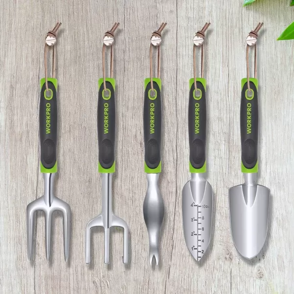 WORKPRO Aluminum Garden Tool Set 4PCS Heavy Duty Hand Garden Tools with Box Include Trowel Rake Pruner Garden Gloves Floral and Insect Printing Garden GiftsGreen