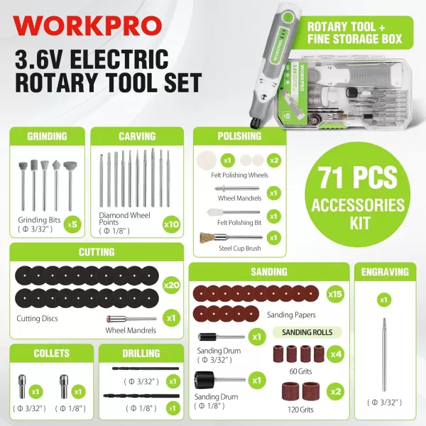 WORKPRO Cordless Rotary Tool Kit with 71pcs Accessories 3 Variable Speeds USB Rechargeable Mini Rotary Tool for Engraving Sanding Polishing Carving Cutting DIY Crafts  Pink RibbonWhite