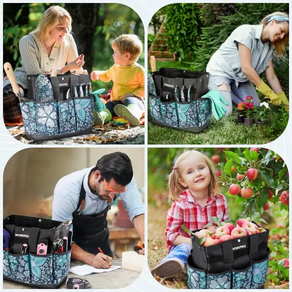 WORKPRO Garden Tool Bag 9 Pockets Garden Tote Bag Heavy Duty Oxford Garden Tool Storage Bag Gardening Tool Kit Holder Tools NOT Included 12 x 12 x 6 Blue InsectsFloral Blue