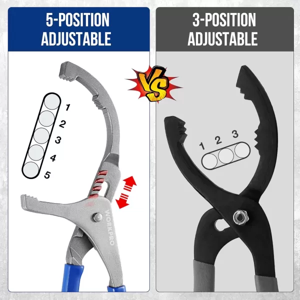 WORKPRO Oil Filter Wrench 12 Oil Filter Removal Tools 5Position Adjustable Design Oil Filter Pliers Fits Oil Filters from 212 to 334 in Diameter Ideal for Engine Filters Cars and Trucks12