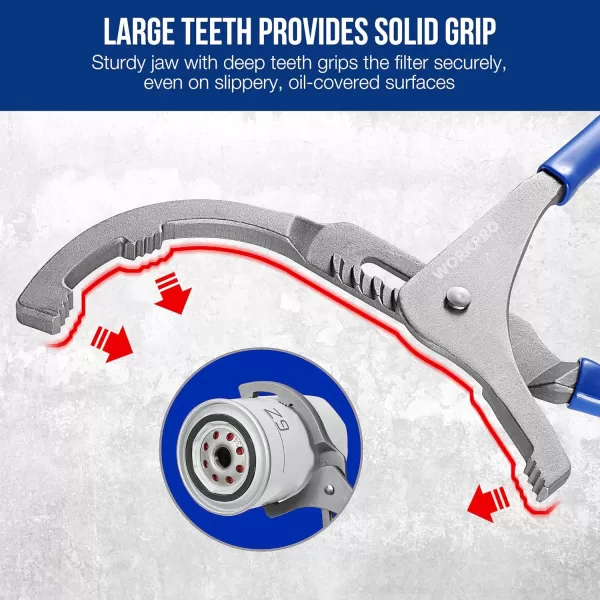 WORKPRO Oil Filter Wrench 12 Oil Filter Removal Tools 5Position Adjustable Design Oil Filter Pliers Fits Oil Filters from 212 to 334 in Diameter Ideal for Engine Filters Cars and Trucks12