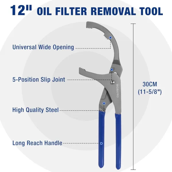 WORKPRO Oil Filter Wrench 12 Oil Filter Removal Tools 5Position Adjustable Design Oil Filter Pliers Fits Oil Filters from 212 to 334 in Diameter Ideal for Engine Filters Cars and Trucks12