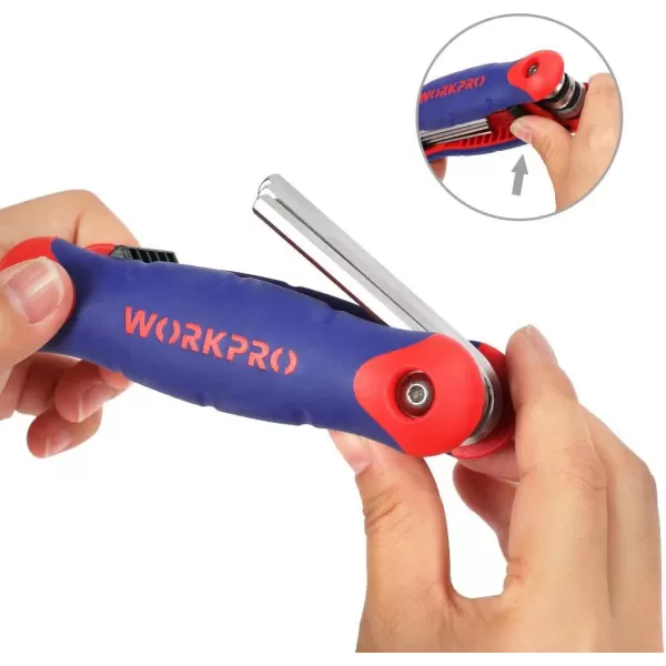 WORKPRO W022005 Folding Hex Key Set SAE ChromeVanadium Steel Hardened and Tempered 9 Piece SetWORKPRO W022005 Folding Hex Key Set SAE ChromeVanadium Steel Hardened and Tempered 9 Piece Set