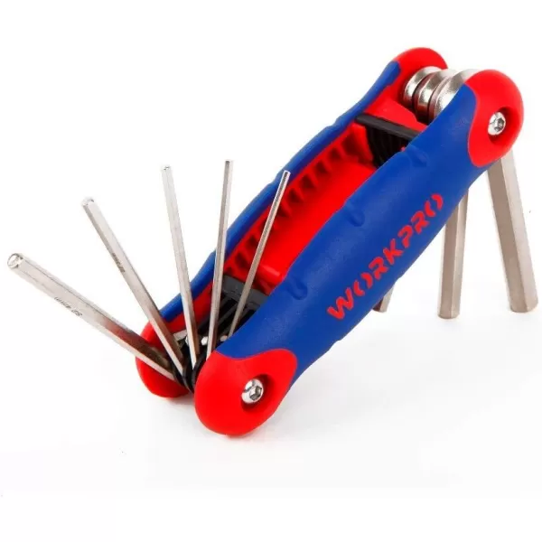WORKPRO W022005 Folding Hex Key Set SAE ChromeVanadium Steel Hardened and Tempered 9 Piece SetWORKPRO W022005 Folding Hex Key Set SAE ChromeVanadium Steel Hardened and Tempered 9 Piece Set