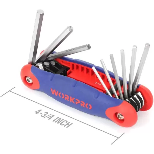 WORKPRO W022005 Folding Hex Key Set SAE ChromeVanadium Steel Hardened and Tempered 9 Piece SetWORKPRO W022005 Folding Hex Key Set SAE ChromeVanadium Steel Hardened and Tempered 9 Piece Set