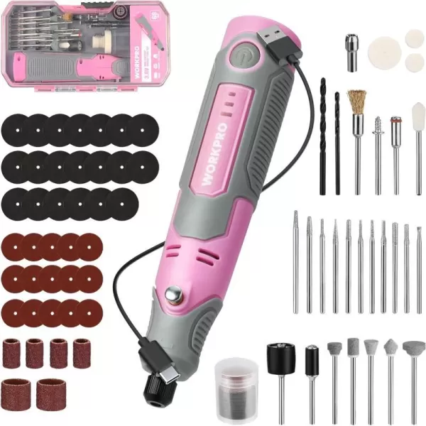 WORKPRO Cordless Rotary Tool Kit with 71pcs Accessories 3 Variable Speeds USB Rechargeable Mini Rotary Tool for Engraving Sanding Polishing Carving Cutting DIY Crafts  Pink RibbonPink