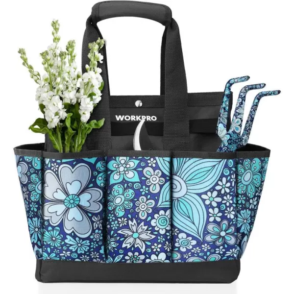 WORKPRO Garden Tool Bag 9 Pockets Garden Tote Bag Heavy Duty Oxford Garden Tool Storage Bag Gardening Tool Kit Holder Tools NOT Included 12 x 12 x 6 Blue InsectsFloral Blue