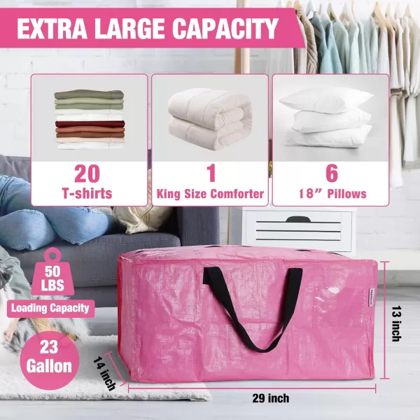 WORKPRO 6 Pack Extra Large Moving Bags with Zippers ampamp Carrying Handles Backpack Straps HeavyDuty Storage Tote for Space Saving Moving Storage  PinkPink