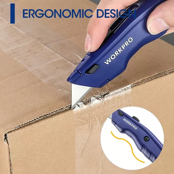 WORKPRO Premium Utility Knife Retractable All Metal Heavy Duty Box Cutter Quick Change Blade Razor Knife with 10 Extra Blades2 Blue