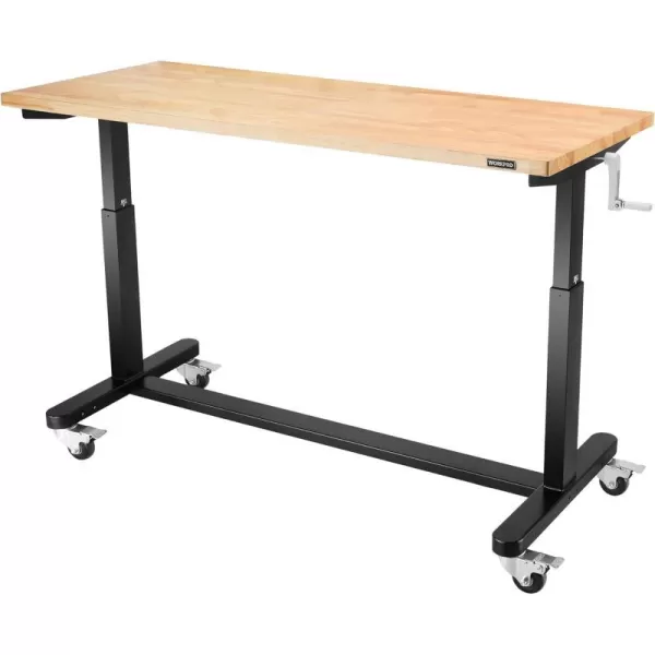 WORKPRO 48 Height Adjustable Work Table with Crank Handle and Casters 48 x 24 Wooden Top Standing Desk Workbench Heights from 2938 500 Lbs Load Capacity for Garage Office Home5FT Height Adjustable