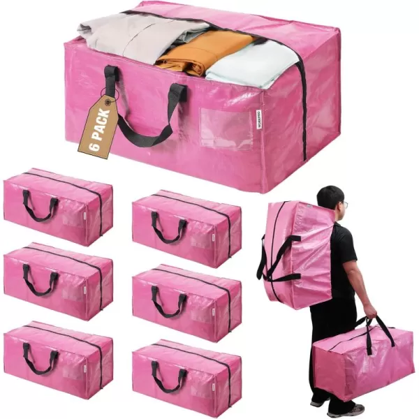 WORKPRO 6 Pack Extra Large Moving Bags with Zippers ampamp Carrying Handles Backpack Straps HeavyDuty Storage Tote for Space Saving Moving Storage  PinkPink